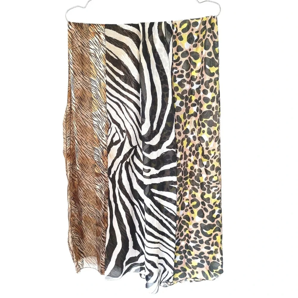 Mixed Animal Print Scarves (7) Leopard Zebra Tiger Snake Sheer Rectangle Square